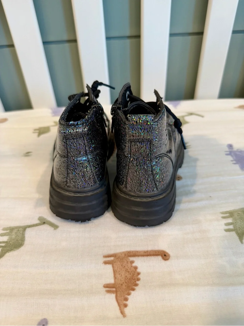 Kids Holographic Lace-Up Ankle Boots - Black 9.5T